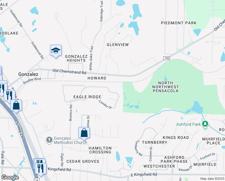 map of restaurants, bars, coffee shops, grocery stores, and more near 1790 Condor Drive in Gonzalez