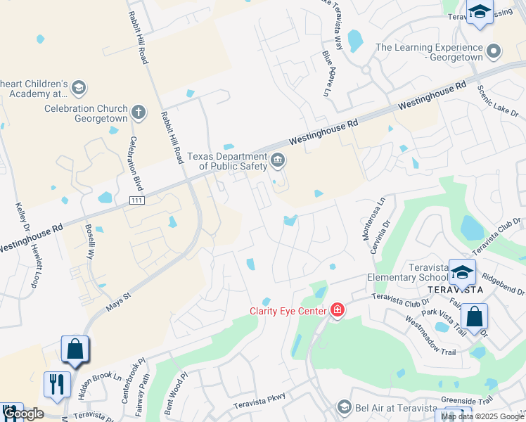 map of restaurants, bars, coffee shops, grocery stores, and more near 1015 Vista View Drive in Georgetown