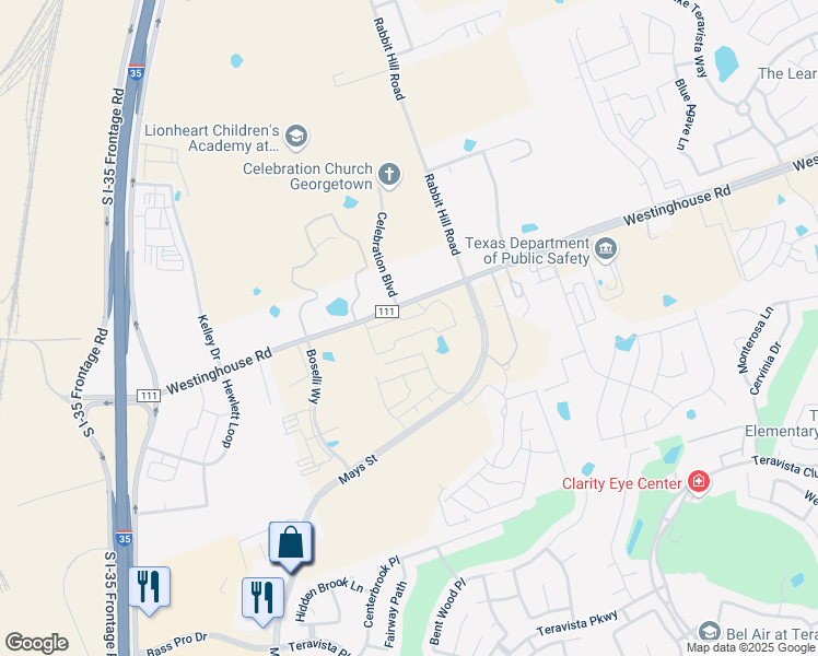 map of restaurants, bars, coffee shops, grocery stores, and more near 600 Westinghouse Road in Georgetown