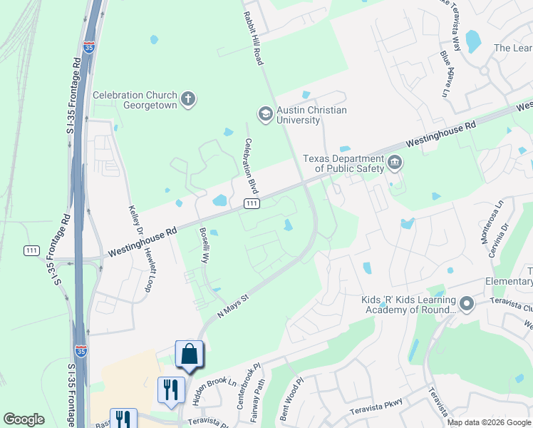 map of restaurants, bars, coffee shops, grocery stores, and more near 600 Westinghouse Road in Georgetown