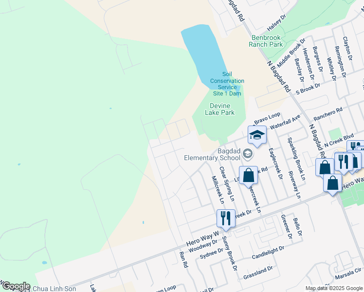map of restaurants, bars, coffee shops, grocery stores, and more near 2013 Mariann Drive in Leander