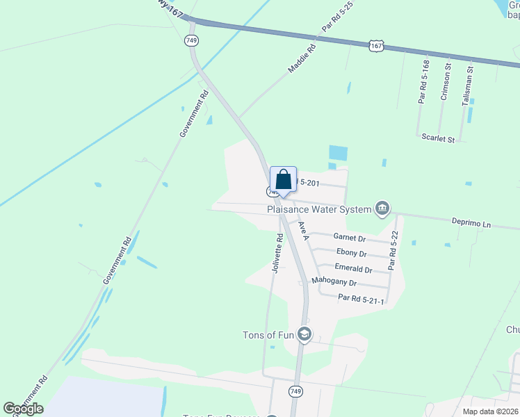 map of restaurants, bars, coffee shops, grocery stores, and more near 132 Faith Drive in Opelousas