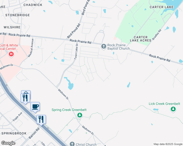 map of restaurants, bars, coffee shops, grocery stores, and more near 4200 Rock Prairie Road in College Station