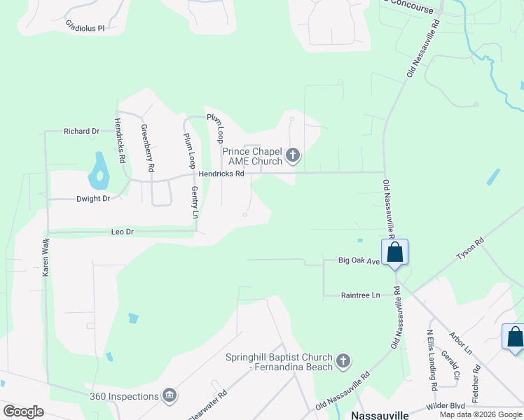 map of restaurants, bars, coffee shops, grocery stores, and more near 95166 Hendricks Road in Fernandina Beach