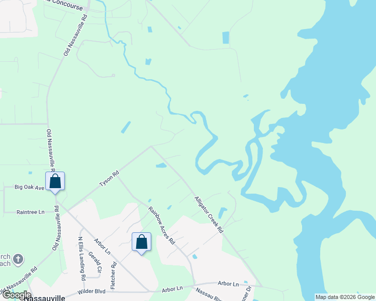 map of restaurants, bars, coffee shops, grocery stores, and more near 95722 Tyson Road in Fernandina Beach
