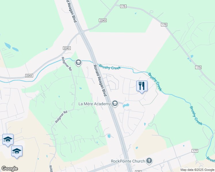 map of restaurants, bars, coffee shops, grocery stores, and more near 16760 Ronald W Reagan Boulevard in Leander