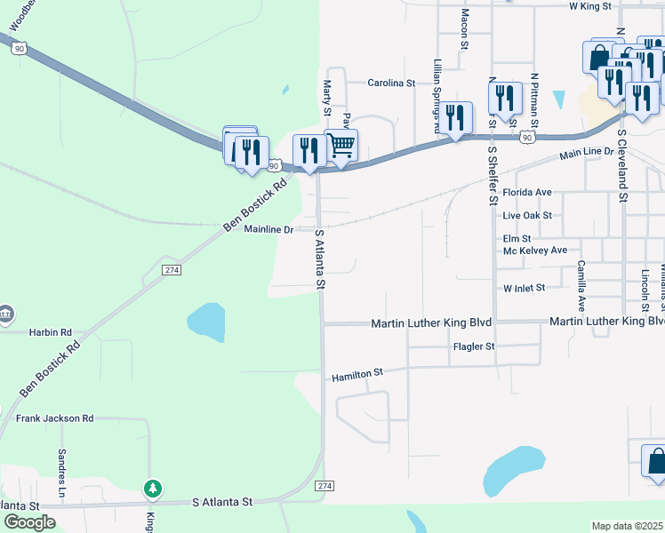 map of restaurants, bars, coffee shops, grocery stores, and more near 529 South Atlanta Street in Quincy