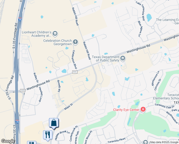 map of restaurants, bars, coffee shops, grocery stores, and more near 606 Westinghouse Road in Georgetown