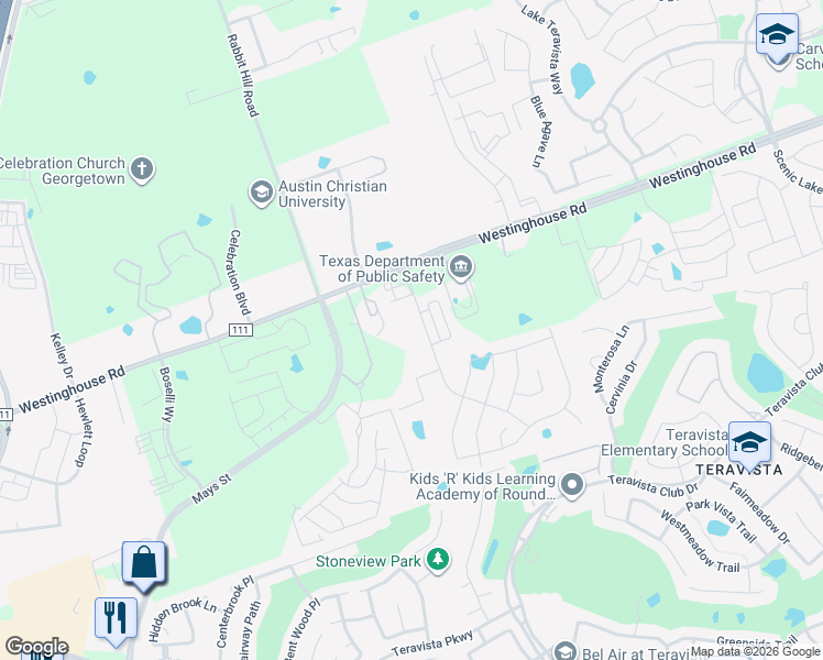 map of restaurants, bars, coffee shops, grocery stores, and more near 878 County Road 111 in Georgetown
