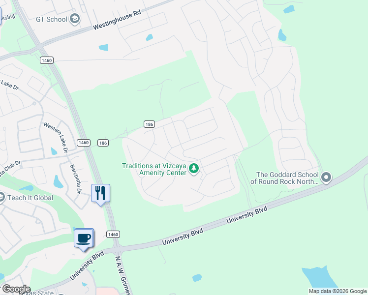 map of restaurants, bars, coffee shops, grocery stores, and more near 5061 Veranda Terrace in Round Rock