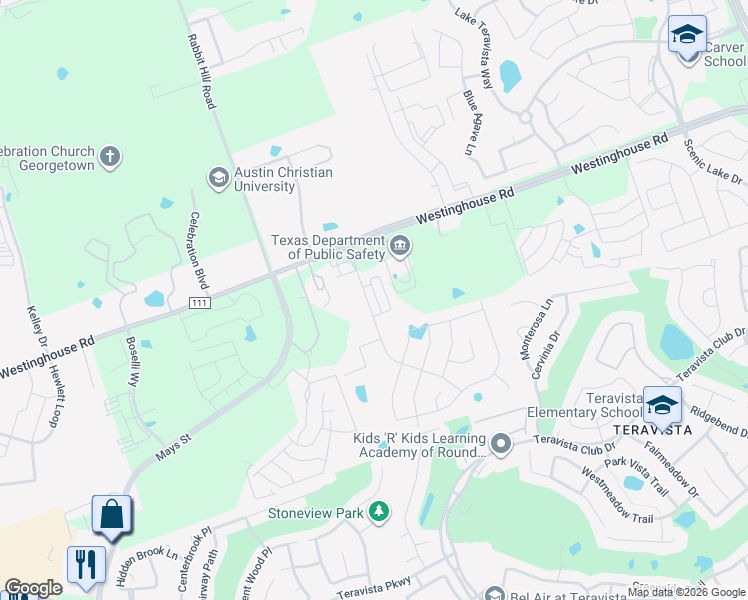 map of restaurants, bars, coffee shops, grocery stores, and more near 878 County Road 111 in Georgetown