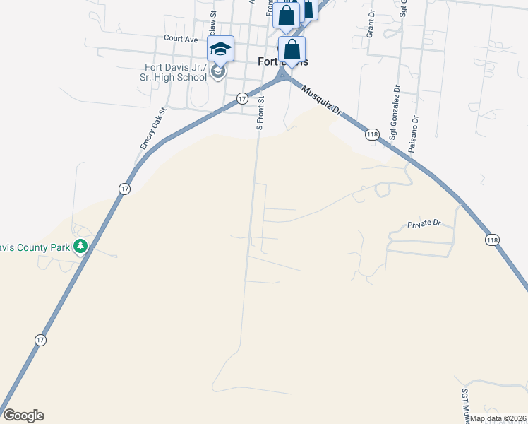 map of restaurants, bars, coffee shops, grocery stores, and more near Louchan in Fort Davis
