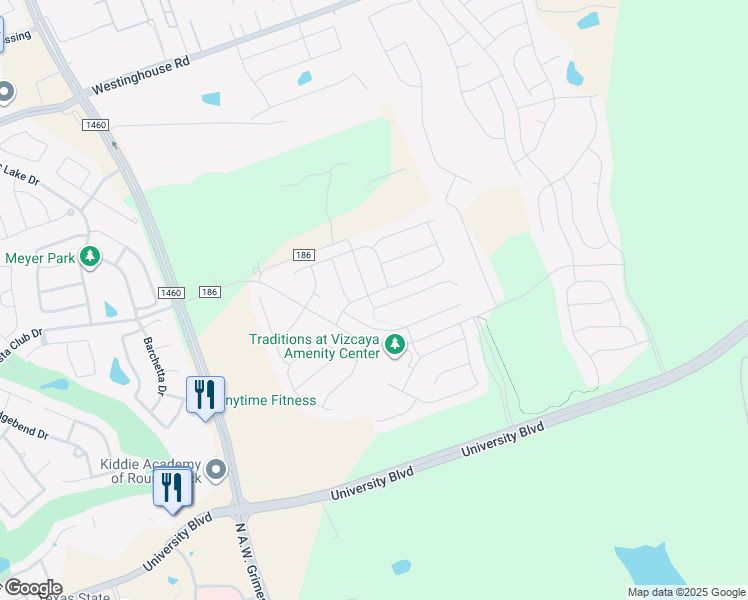 map of restaurants, bars, coffee shops, grocery stores, and more near 5045 Veranda Terrace in Round Rock