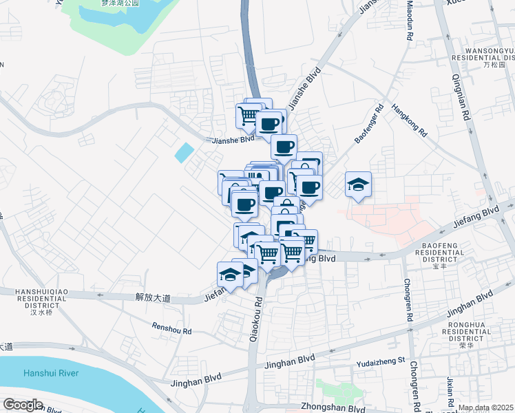 map of restaurants, bars, coffee shops, grocery stores, and more near Ying Fang Ce Lu in Wu Han Shi