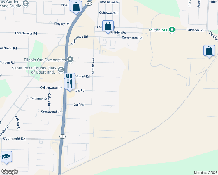 map of restaurants, bars, coffee shops, grocery stores, and more near 5868 Ibis Road in Milton