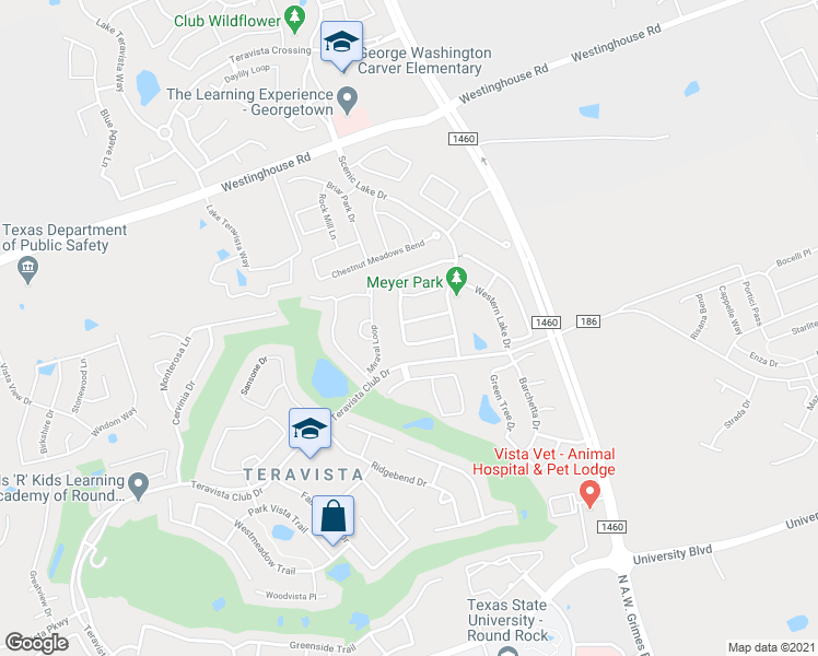 map of restaurants, bars, coffee shops, grocery stores, and more near 4501 Wandering Vine Trail in Round Rock