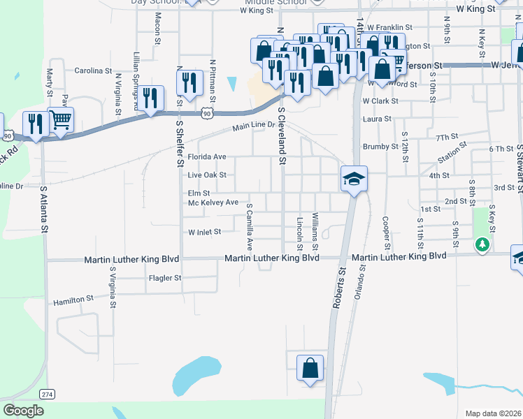 map of restaurants, bars, coffee shops, grocery stores, and more near 524 Thomas Street in Quincy
