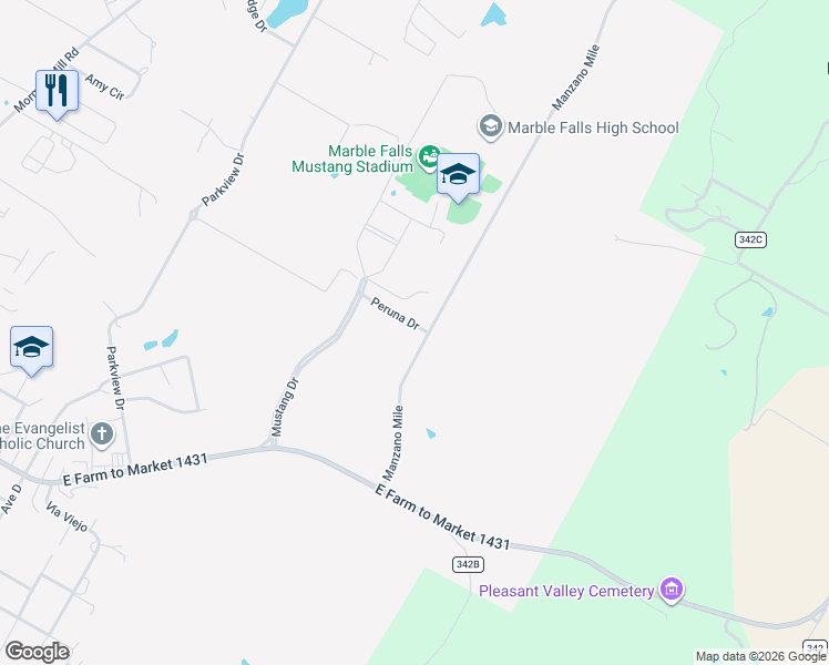 map of restaurants, bars, coffee shops, grocery stores, and more near in Marble Falls