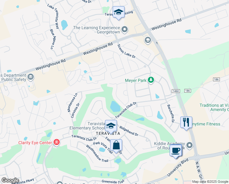 map of restaurants, bars, coffee shops, grocery stores, and more near 4516 Miraval Loop in Round Rock