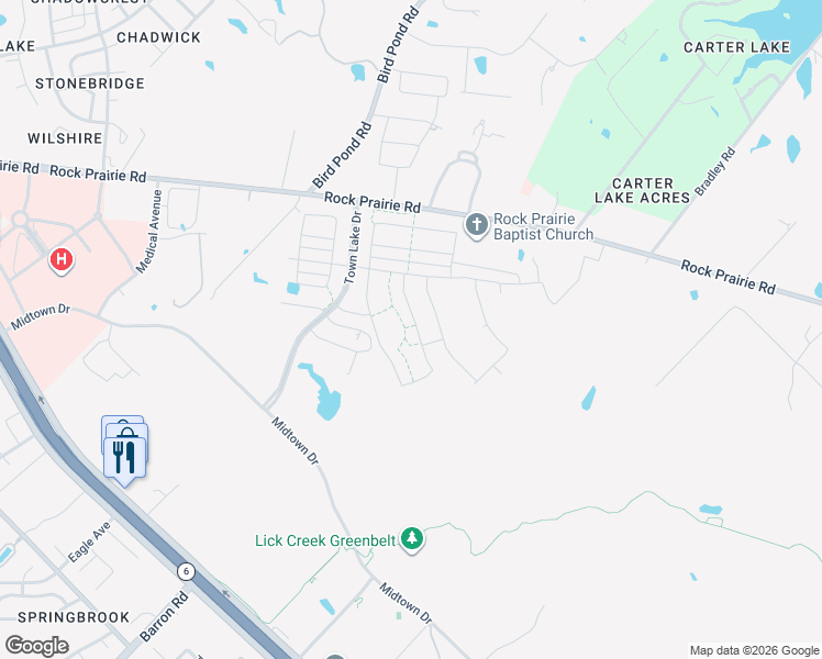 map of restaurants, bars, coffee shops, grocery stores, and more near 4200 Rock Prairie Road in College Station