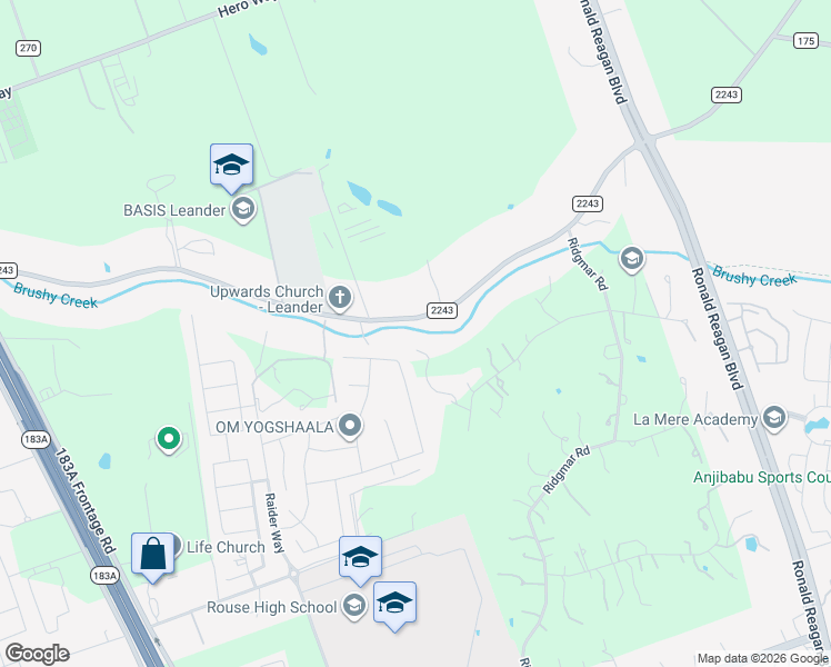 map of restaurants, bars, coffee shops, grocery stores, and more near 9 West Windemere in Leander