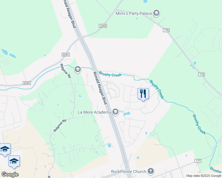 map of restaurants, bars, coffee shops, grocery stores, and more near 16760 Ronald W Reagan Boulevard in Leander