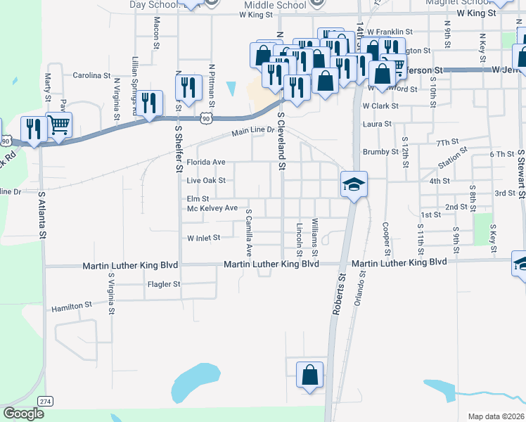 map of restaurants, bars, coffee shops, grocery stores, and more near 524 Thomas Street in Quincy