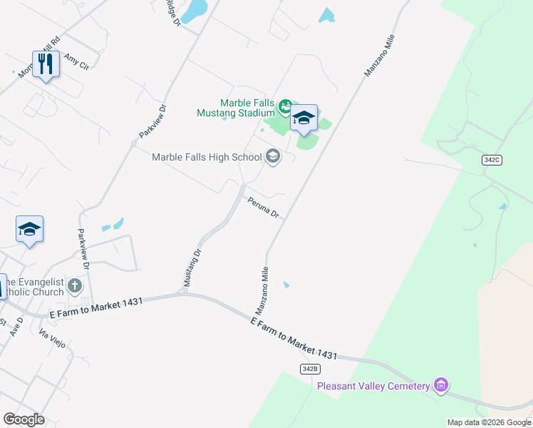 map of restaurants, bars, coffee shops, grocery stores, and more near in Marble Falls