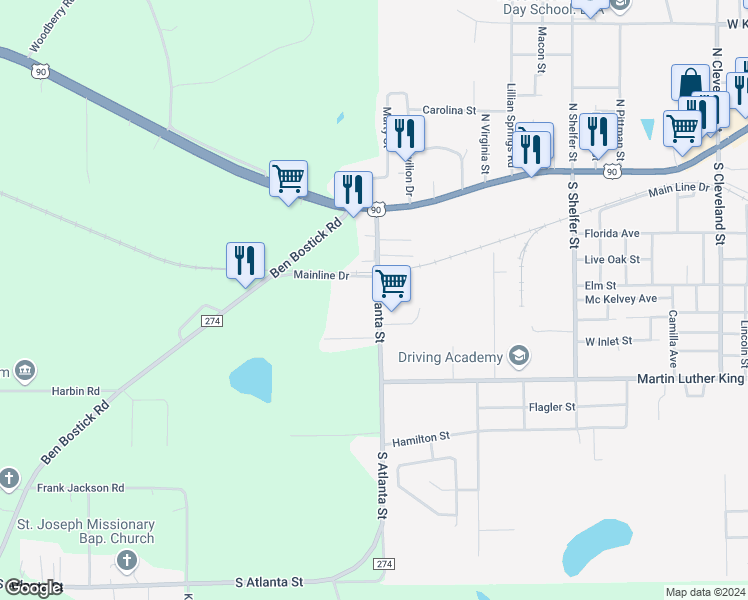 map of restaurants, bars, coffee shops, grocery stores, and more near 529 South Atlanta Street in Quincy