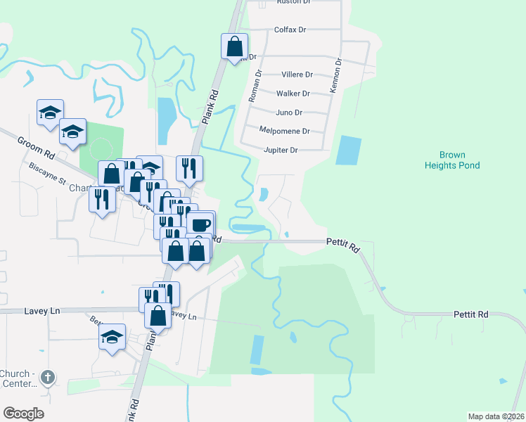 map of restaurants, bars, coffee shops, grocery stores, and more near 6908 Oaknolia Drive in Baker