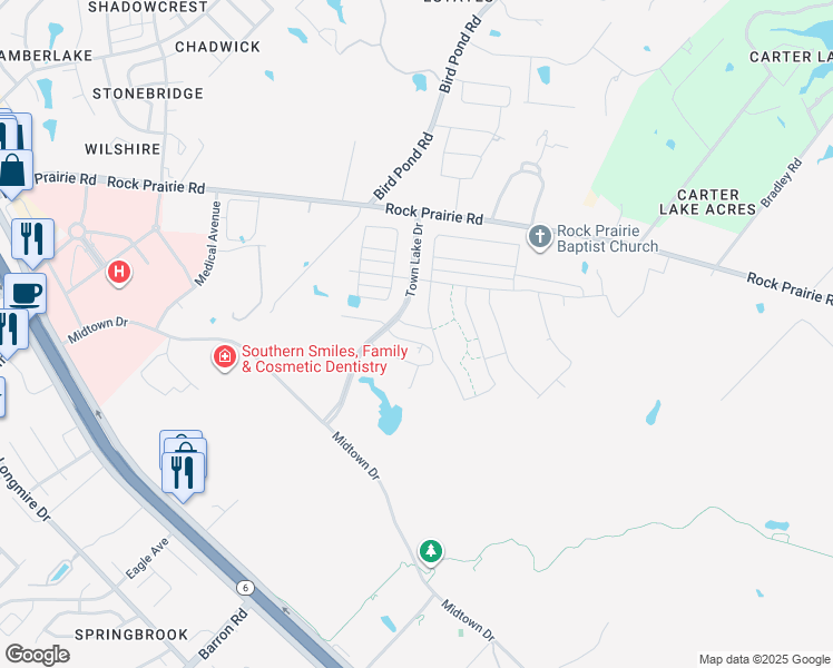 map of restaurants, bars, coffee shops, grocery stores, and more near 1305 McQueeny Drive in College Station