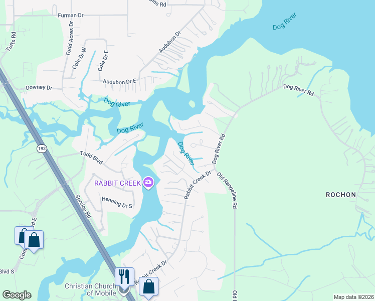 map of restaurants, bars, coffee shops, grocery stores, and more near 3805-3853 Le Blanc Dr in Theodore