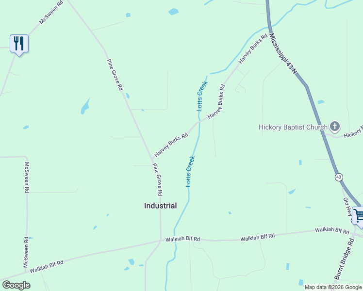 map of restaurants, bars, coffee shops, grocery stores, and more near 2-68 Harvey Burks Road in Picayune