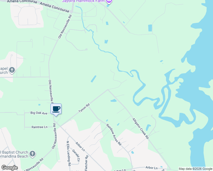 map of restaurants, bars, coffee shops, grocery stores, and more near 95539 Tyson Road in Fernandina Beach