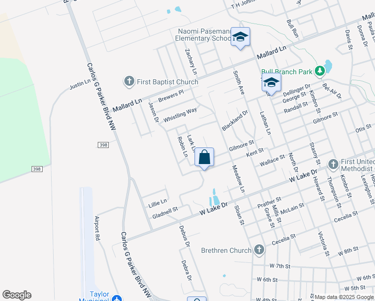 map of restaurants, bars, coffee shops, grocery stores, and more near 2010 Robin Lane in Taylor