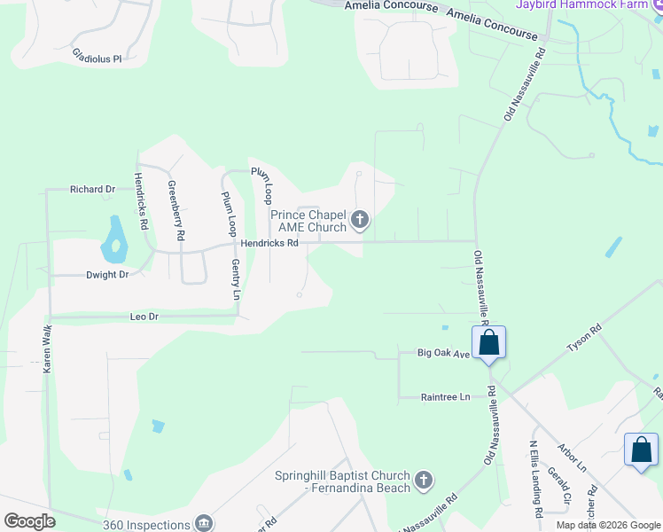 map of restaurants, bars, coffee shops, grocery stores, and more near 95166 Hendricks Road in Fernandina Beach