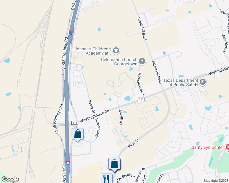 map of restaurants, bars, coffee shops, grocery stores, and more near 401 County Road 111 in Georgetown