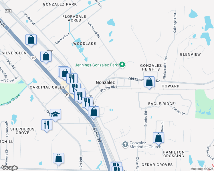 map of restaurants, bars, coffee shops, grocery stores, and more near 1506 3rd Avenue in Cantonment