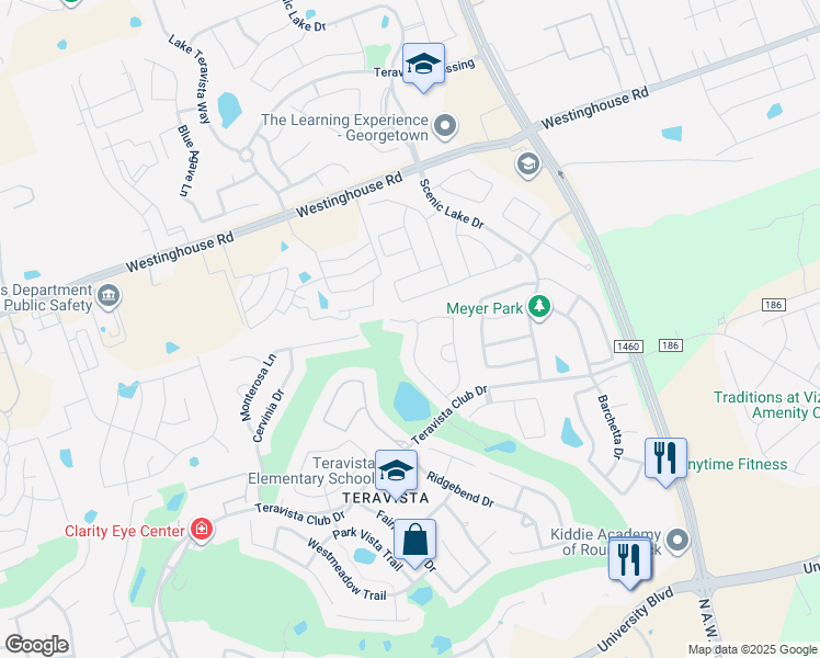 map of restaurants, bars, coffee shops, grocery stores, and more near 4516 Miraval Loop in Round Rock