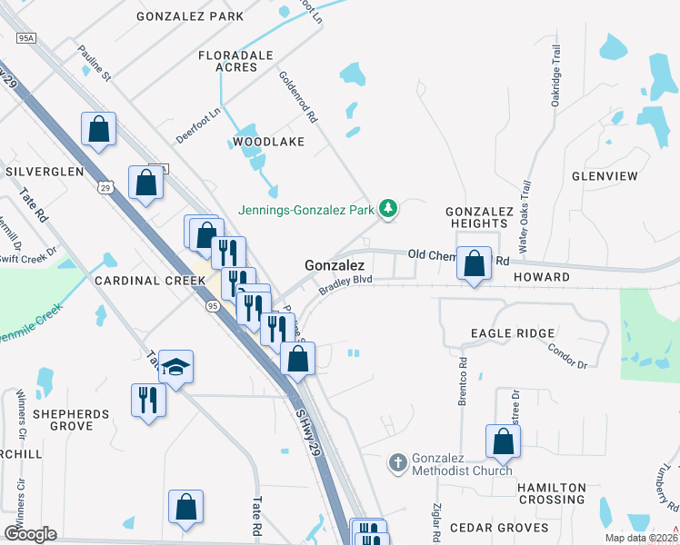 map of restaurants, bars, coffee shops, grocery stores, and more near 1506 3rd Avenue in Cantonment