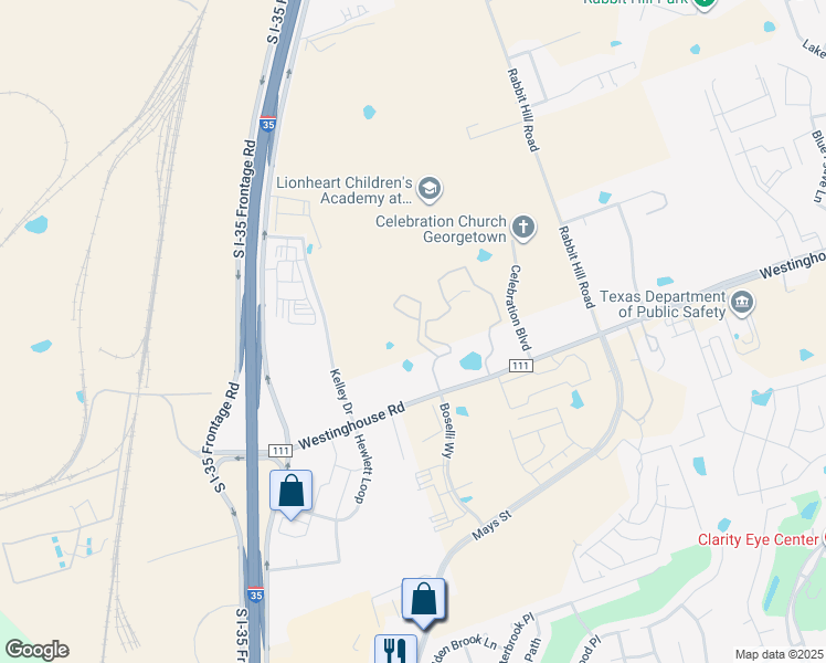 map of restaurants, bars, coffee shops, grocery stores, and more near 401 County Road 111 in Georgetown