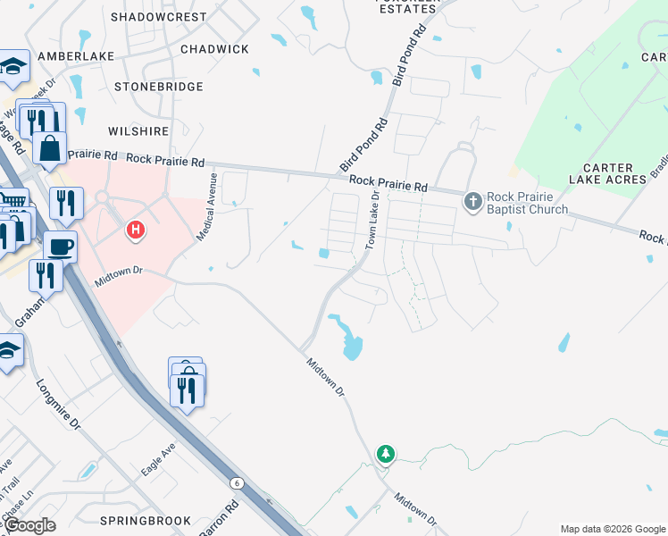 map of restaurants, bars, coffee shops, grocery stores, and more near 1124 Amistad Loop in College Station