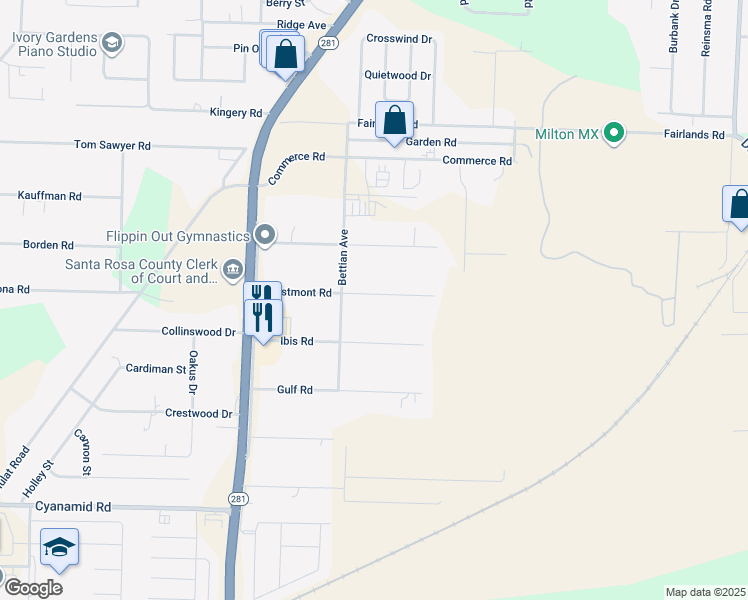 map of restaurants, bars, coffee shops, grocery stores, and more near 5833 Westmont Road in Milton