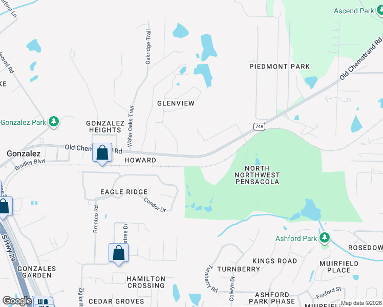 map of restaurants, bars, coffee shops, grocery stores, and more near 2160 Old Chemstrand Road in Cantonment