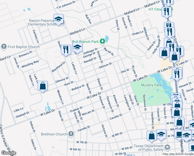 map of restaurants, bars, coffee shops, grocery stores, and more near 909 Kent Street in Taylor