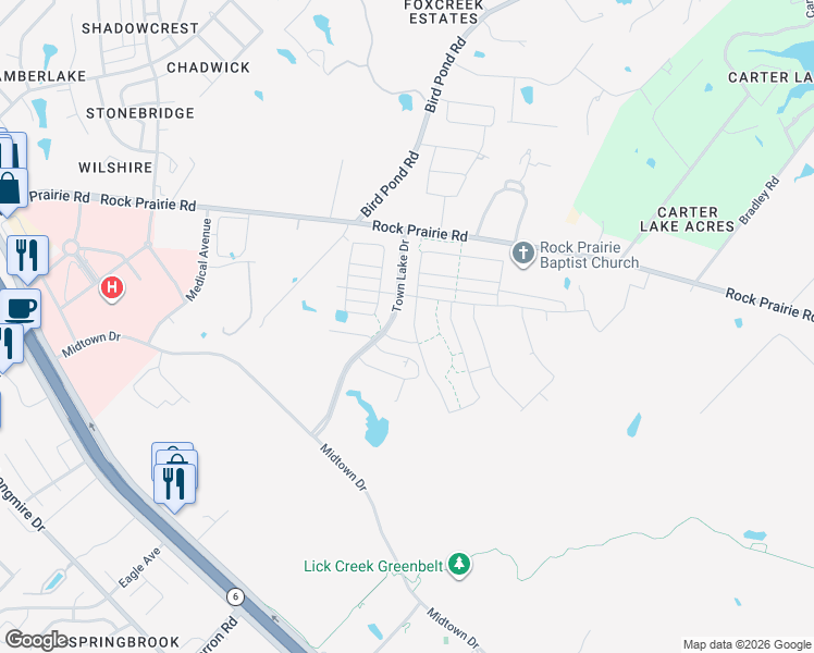 map of restaurants, bars, coffee shops, grocery stores, and more near 960 Toledo Bend Drive in College Station