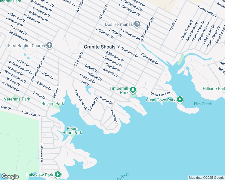 map of restaurants, bars, coffee shops, grocery stores, and more near 329 Cedarhill Drive in Granite Shoals