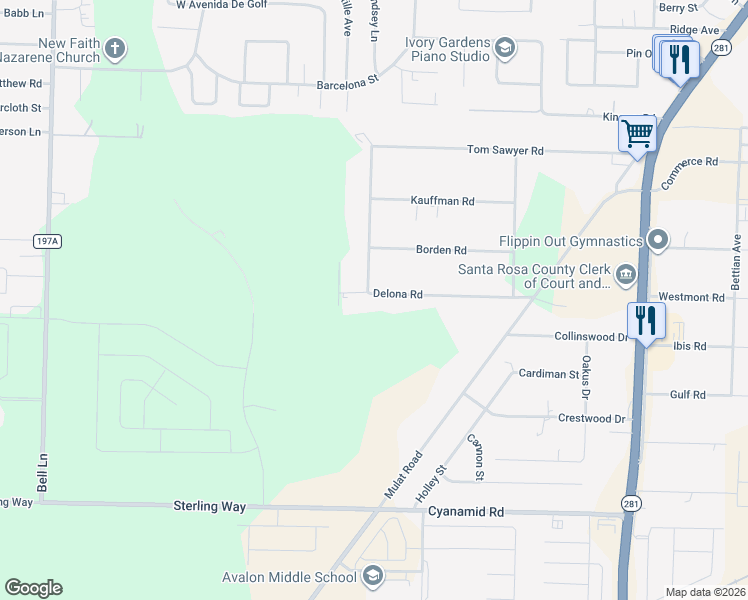 map of restaurants, bars, coffee shops, grocery stores, and more near 5374 Delona Rd in Milton