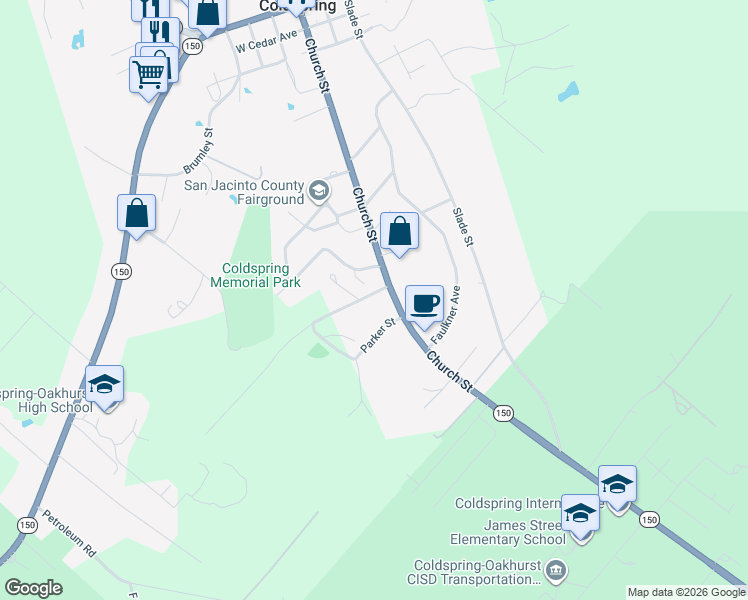 map of restaurants, bars, coffee shops, grocery stores, and more near 721 Church Street in Coldspring