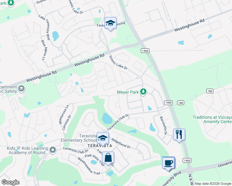 map of restaurants, bars, coffee shops, grocery stores, and more near 4544 Miraval Loop in Round Rock